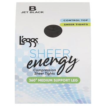 L'eggs Sheer Energy Sheer Tights, Compression, 360 Degrees Medium Support Leg, Jet Black, B