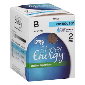 L'eggs Sheer Energy PAntyhose, Control Top, Medium Support Leg, B Suntan