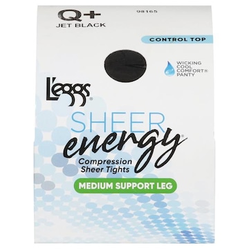 L'eggs Sheer Energy Sheer Tights, Compression, Medium Support Leg, Jet Black, Q+