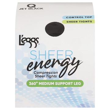 L'eggs Sheer Energy Sheer Tights, Compression, 360 Degrees Medium Support Leg, Jet Black, Q