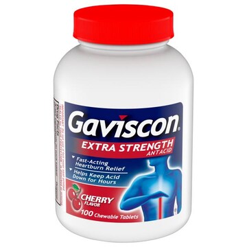 Gaviscon Antacid, Extra Strength, Chewable Tablets, Cherry Flavor