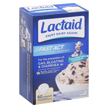 LACTAID Lactase Enzyme Supplement, Fast Act, Vanilla Twist Flavor, Chewable Tablets