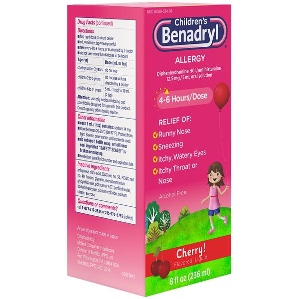 Benadryl Allergy Non Anti Itch, Liquid, Cherry | Publix Super Markets - Childrens Benadryl For Dog Itch