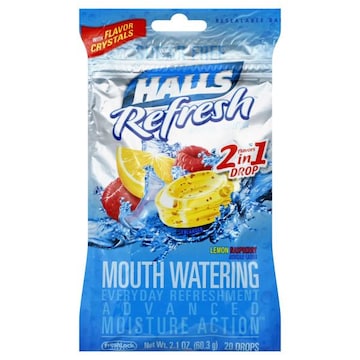 Halls Refresh Drops, 2 Flavors in 1 Drop, Sugar Free, Lemon Raspberry