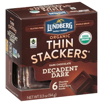 Lundberg Family Farms Thin Stackers Puffed Grain Snacks, Organic, Dark Chocolate Decadent Dark