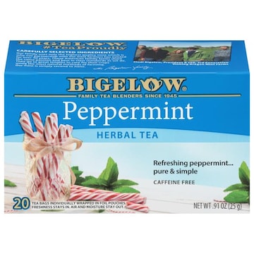 Bigelow Bigelow Peppermint, Caffeine Free Herbal Tea, tea bags, 20 TB, 20 individually wrapped tea bags
