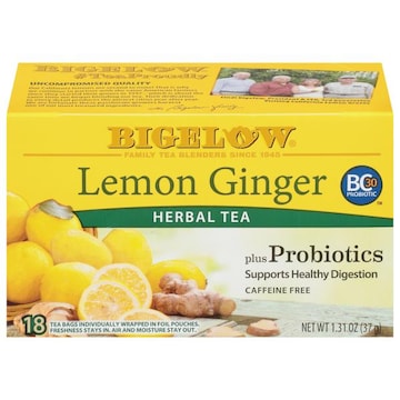 Bigelow Herbal Tea, Lemon Ginger, Caffeine Free, Plus Probiotics, Tea Bags