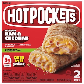 Hot Pockets Sandwiches, Hickory Ham & Cheddar, Croissant Crust, 2 Pack