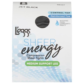 L'eggs Sheer Energy Sheer Tights, Compression, Medium Support Leg, Jet Black, B
