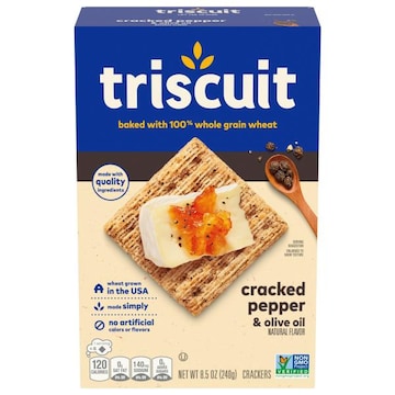 Triscuit Triscuit Cracked Pepper & Olive Oil Whole Grain Wheat Crackers, Lunch Snacks, Snack Crackers, 8.5 oz