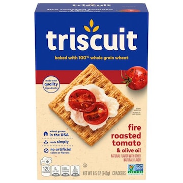 Triscuit Triscuit Fire Roasted Tomato & Olive Oil Whole Grain Wheat Crackers, Lunch Snacks, Snack Crackers, 8.5 oz