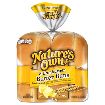 Nature's Own Hamburger Butter Buns, Soft White Bread Hamburger Buns, 8 Count