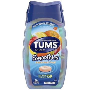 Tums Smoothies Smoothies Chewable Extra Strength Antacid Tablets for Heartburn Relief, Assorted Fruit - 60 Count
