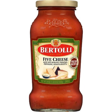 Bertolli Five Cheese Sauce, Authentic Tuscan Style Pasta Sauce Made with Vine-Ripened Tomatoes, Ricotta, Romano and Parmesan Cheeses, 24 OZ