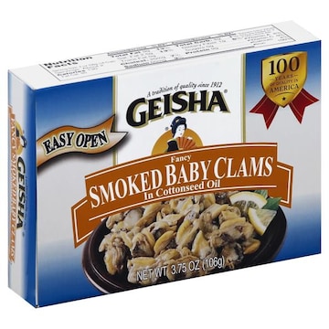 Geisha Clams, Baby, Fancy Smoked, in Cottonseed Oil