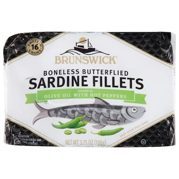 Brunswick Sardine Fillets, Olive Oil with Hot Peppers, Boneless Butterflied