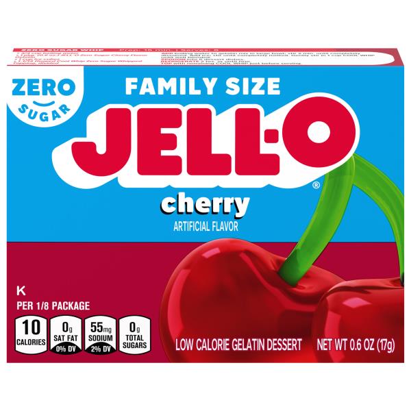 Jell-O Low Calorie Zero Sugar Cherry Gelatin Dessert Family Size