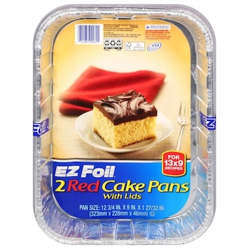 EZ Foil Cake Pans, with Lids, Red, 12.75 Inch x 9 Inch