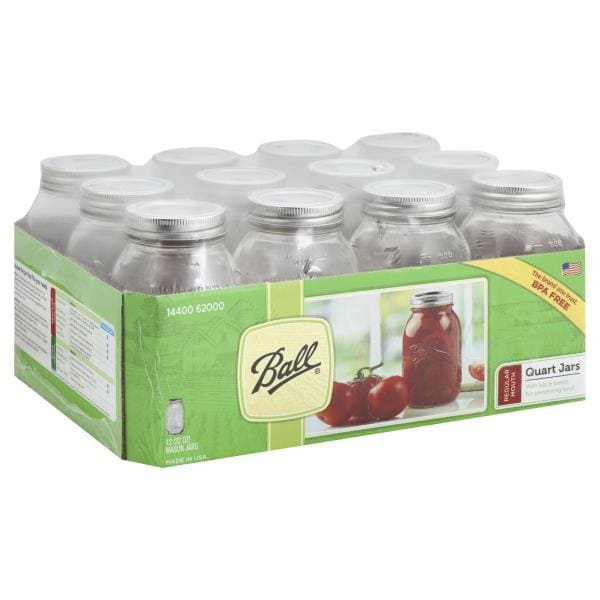 Ball 62000 Regular Mouth Mason Jars, 1 Quart (32 Oz), Box Of 12