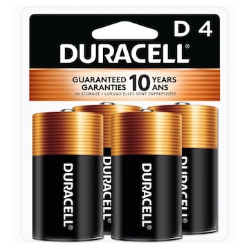 Duracell Coppertop D Alkaline Batteries, 4/Pack