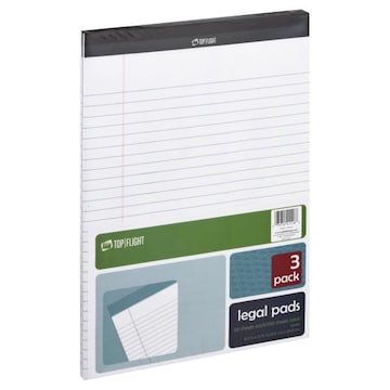Top Flight Legal Pads, White, 3 Pack