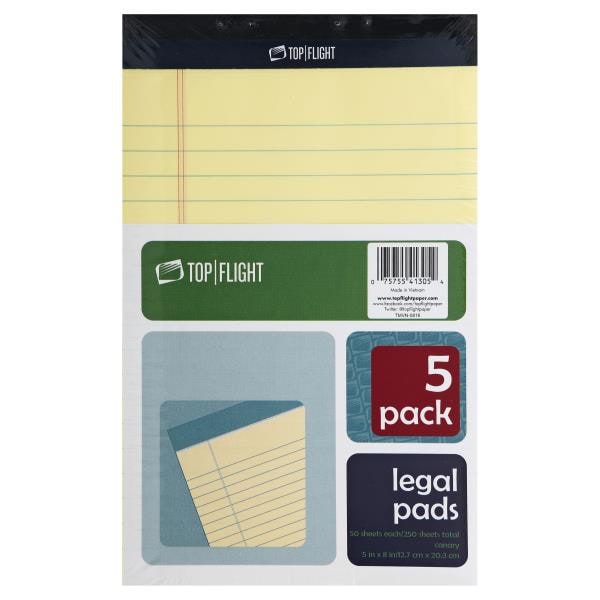 Top Flight Legal Pads, Canary, 5 Pack Publix Super Markets