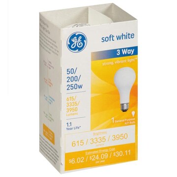 Ge Light Bulb, 3 Way, Soft White, 50/200/250 Watts