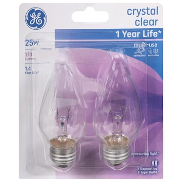 GE Crystal Clear Light Bulbs, Decorative F Type, 25 Watts