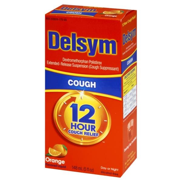 Delsym Cough Relief, 12 Hour, Day or Night, Orange Flavored Liquid ...