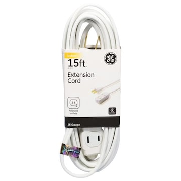 Ge Extension Cord, Indoor, White, 15 Feet