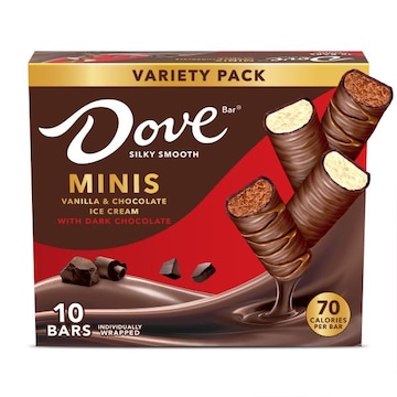 Dove Ice Cream Vanilla & Chocolate Mini Dark Chocolate Individually Wrapped Ice Cream Bars Assortment