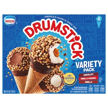 Nestle Drumstick Frozen Dairy Dessert Cones, Chocolate/Vanilla Caramel/Vanilla, Variety Pack