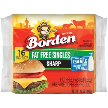 Borden Cheese Product, Pasteurized Prepared, Sharp, Fat Free Singles
