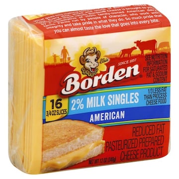 Borden Cheese Product, Pasteurized Prepared, American, Reduced Fat, 2% Milk Singles