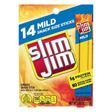 Slim Jim Smoked Snack Stick, Mild, Snack Size, 14 Pack