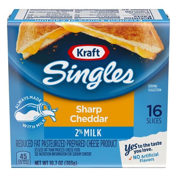 Kraft Singles Singles 2 Milk Reduced Fat Sharp Cheddar Cheese Slices Publix Super Markets