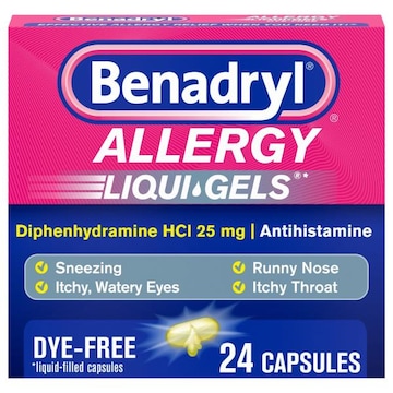Benadryl Liqui-Gels Allergy, Dye-Free, 25 mg, Capsules