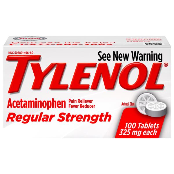 Tylenol Pain Reliever/Fever Reducer, Regular Strength, 325 mg, Tablets ...