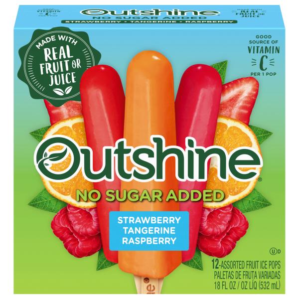 Outshine Fruit Ice Bars, No Sugar Added, Strawberry/Tangerine/Raspberry ...