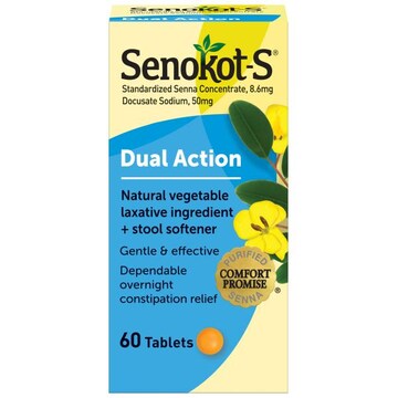 Senokot-S Laxative Ingredient + Stool Softener, Dual Action, Tablets