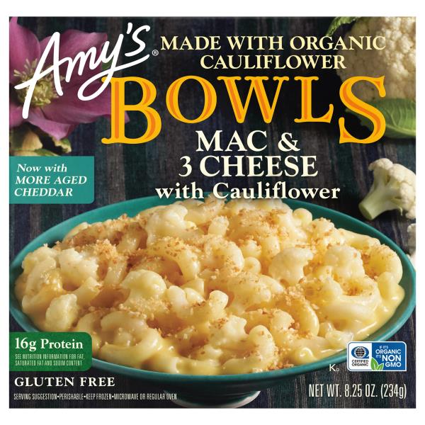 Amy's Bowls Frozen Bowls, Mac & 3 Cheese with Cauliflower, Gluten Free, 8.25 oz. Publix Super
