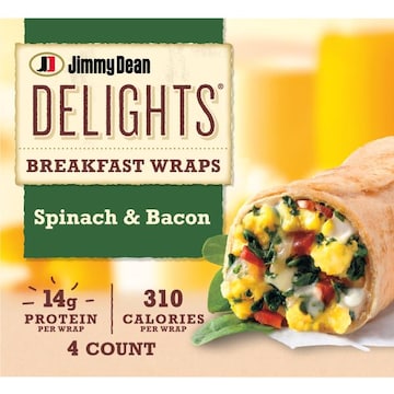 Jimmy Dean Delights Breakfast Wrap, Spinach & Bacon, Frozen, 4 Count