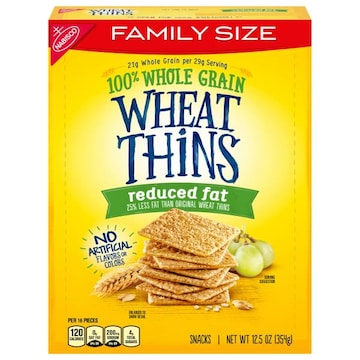 WHEAT THINS Wheat Thins Reduced Fat Snacks, Whole Grain Wheat Crackers, Snack Crackers, Family Size, 12.5 oz