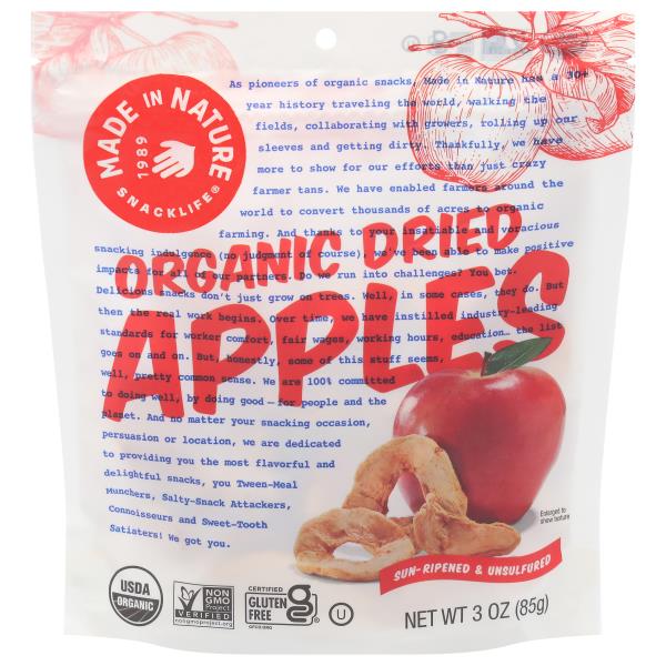Made in Nature Snacklife Dried Apples, Organic Publix Super Markets