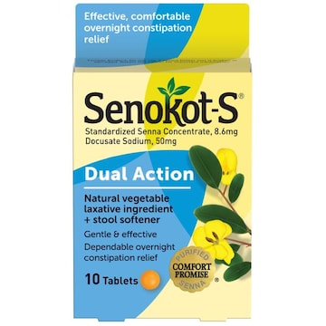 Senokot-S Laxative Ingredient + Stool Softener, Natural Vegetable, Dual Action, Tablets