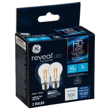 GE Reveal Light Bulbs, LED, HD+, Clear Finish, 5 Watts