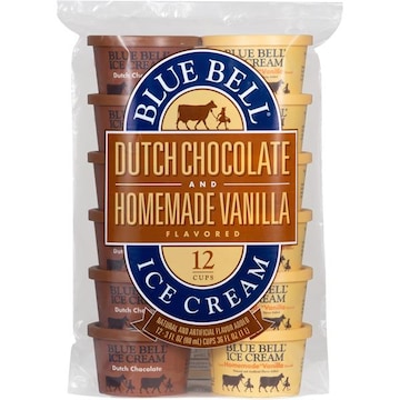 Blue Bell Dutch Chocolate and Homemade Vanilla Ice Cream Cups, 12 ct
