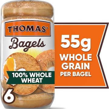 Thomas' 100% Whole Wheat Whole Wheat Bagels, 6 count, 20 oz