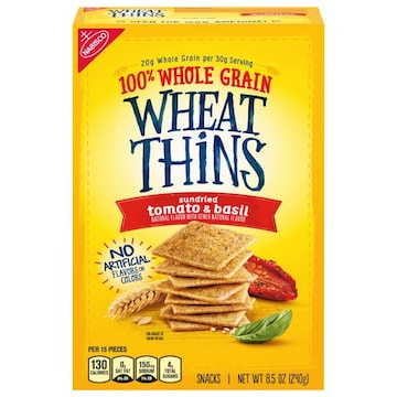 WHEAT THINS Wheat Thins Sundried Tomato & Basil Snacks, Whole Grain Wheat Crackers, Snack Crackers, 8.5 oz