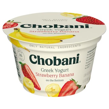 Chobani Yogurt, Greek, Low-Fat, Strawberry Banana on the Bottom